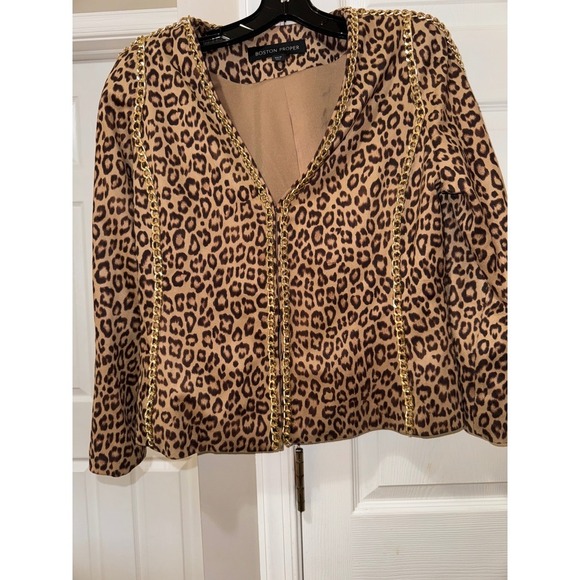 Boston Proper Leopard Print Chain Trim Blazer Jacket - Statement Piece - Picture 3 of 9